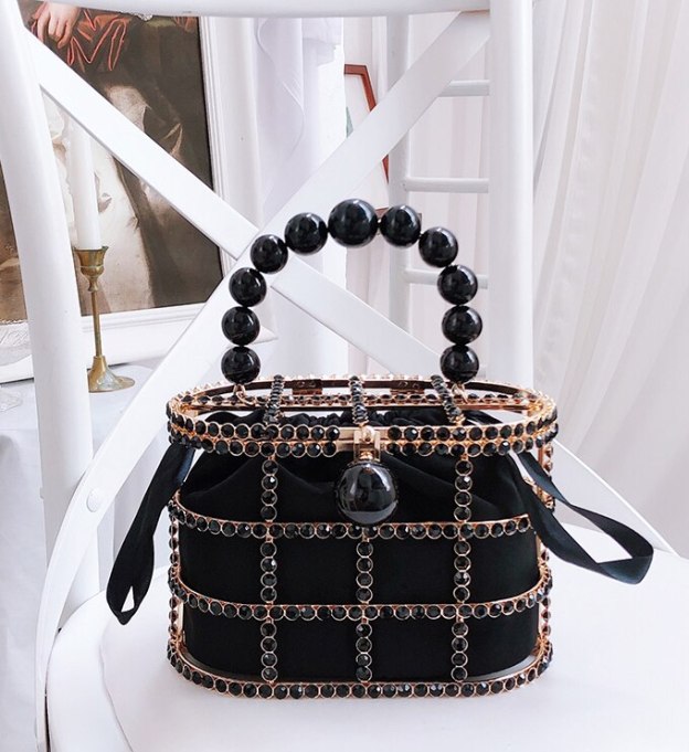 High Quality Openwork Basket Design Luxury Party Clutch Diamonds Pearls Women's Handbags Evening Bag Fashion Purses Designer Bag