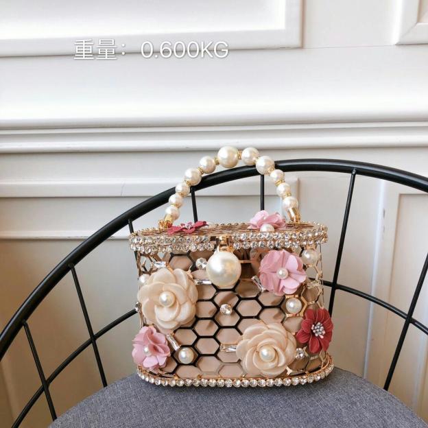 High Quality Openwork Basket Design Luxury Party Clutch Diamonds Pearls Women's Handbags Evening Bag Fashion Purses Designer Bag