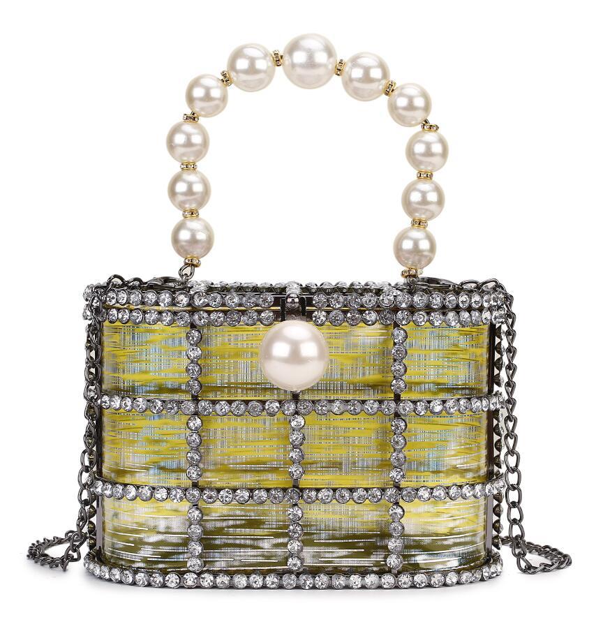 High Quality Openwork Basket Design Luxury Party Clutch Diamonds Pearls Women's Handbags Evening Bag Fashion Purses Designer Bag