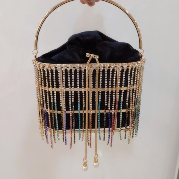 High Quality Openwork Basket Design Luxury Party Clutch Diamonds Pearls Women's Handbags Evening Bag Fashion Purses Designer Bag