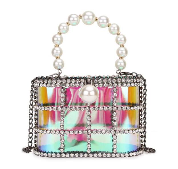 High Quality Openwork Basket Design Luxury Party Clutch Diamonds Pearls Women's Handbags Evening Bag Fashion Purses Designer Bag