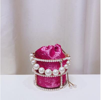 Luxury Diamond Metal Bucket Pearl Handle Women Party Clutch Purses and Handbags Hollow Designer Bag Wedding Chain Shoulder Bag
