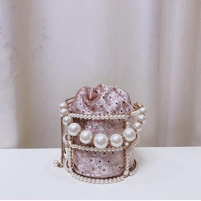 Luxury Diamond Metal Bucket Pearl Handle Women Party Clutch Purses and Handbags Hollow Designer Bag Wedding Chain Shoulder Bag