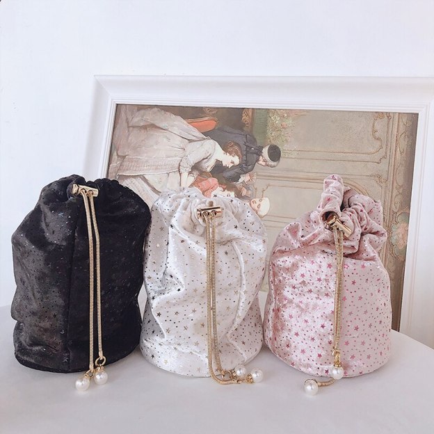 Luxury Diamond Metal Bucket Pearl Handle Women Party Clutch Purses and Handbags Hollow Designer Bag Wedding Chain Shoulder Bag