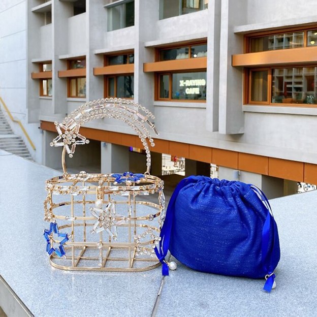 Luxury Metal Diamond Basket Women Party Clutch Fashion Purses and Handbags Star Design Evening Bag Desiger Shoulder Chain Bag