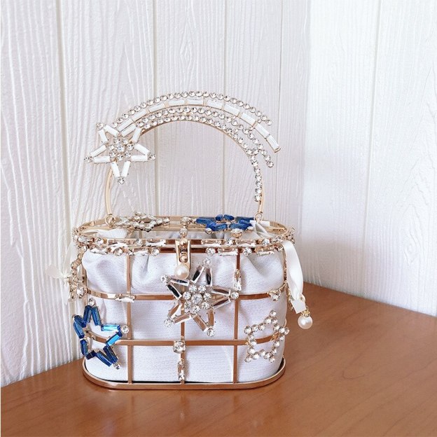 Luxury Metal Diamond Basket Women Party Clutch Fashion Purses and Handbags Star Design Evening Bag Desiger Shoulder Chain Bag
