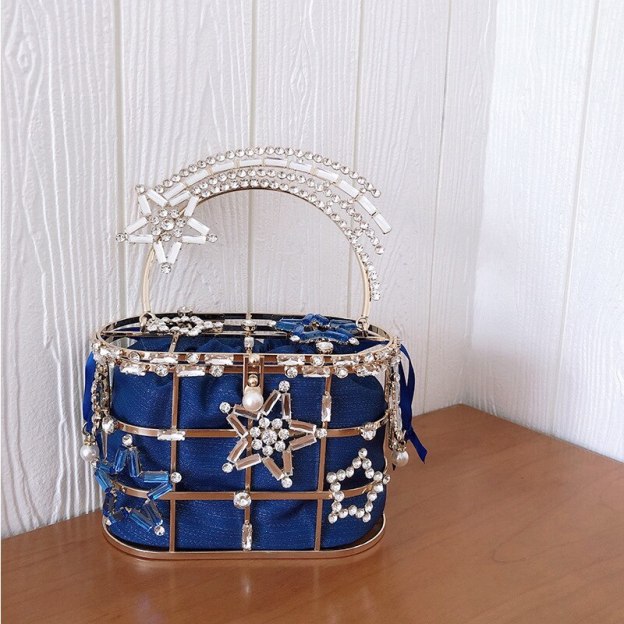 Luxury Metal Diamond Basket Women Party Clutch Fashion Purses and Handbags Star Design Evening Bag Desiger Shoulder Chain Bag