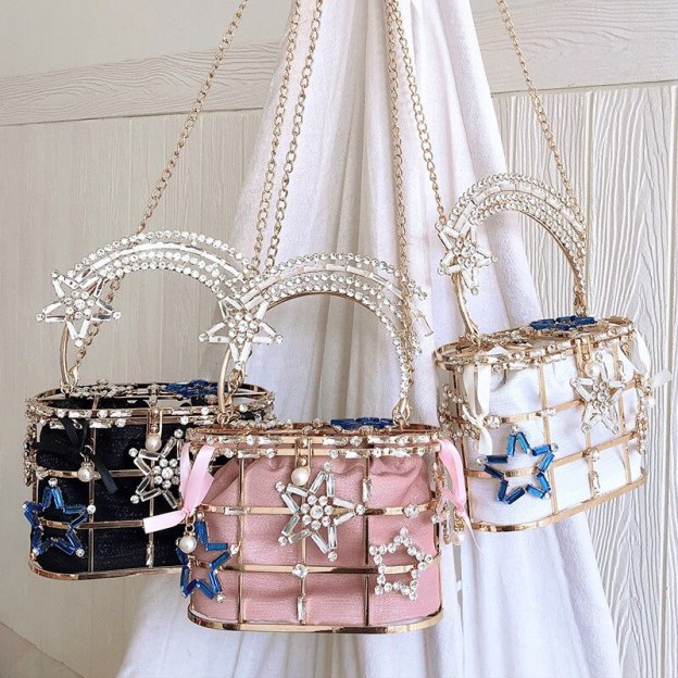 Luxury Metal Diamond Basket Women Party Clutch Fashion Purses and Handbags Star Design Evening Bag Desiger Shoulder Chain Bag