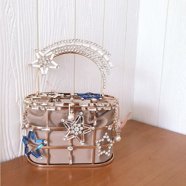 Luxury Metal Diamond Basket Women Party Clutch Fashion Purses and Handbags Star Design Evening Bag Desiger Shoulder Chain Bag