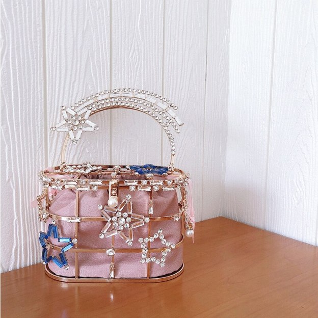 Luxury Metal Diamond Basket Women Party Clutch Fashion Purses and Handbags Star Design Evening Bag Desiger Shoulder Chain Bag