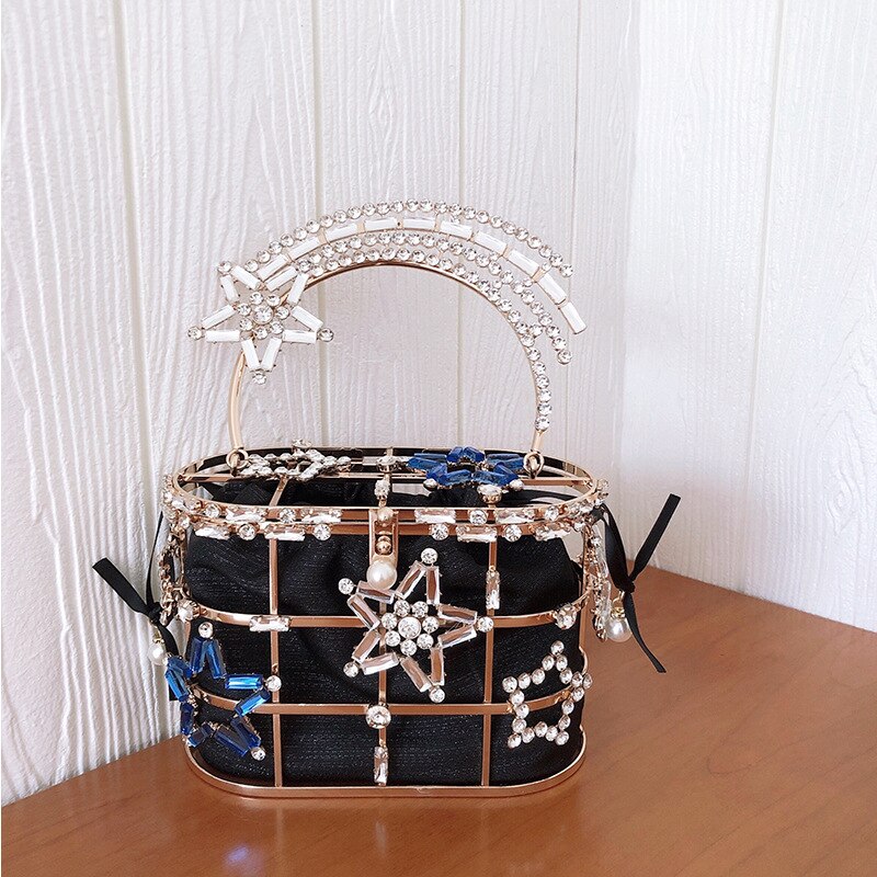 Luxury Metal Diamond Basket Women Party Clutch Fashion Purses and Handbags Star Design Evening Bag Desiger Shoulder Chain Bag