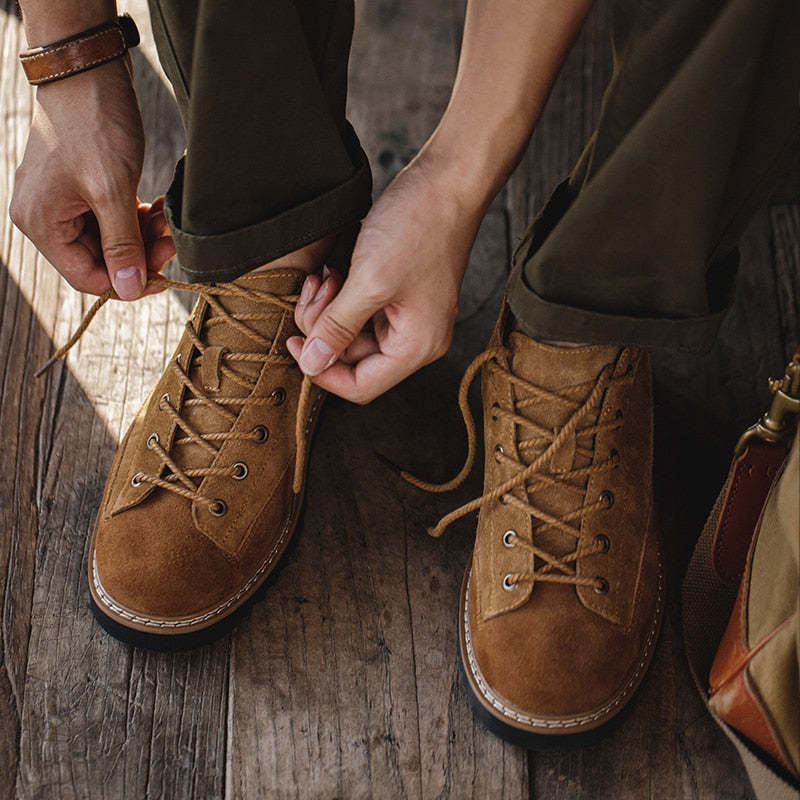Maden High Quality Genuine Leather Men Shoes Spring Winter Casual Ankle Boots Outdoor Work Snow Boots Lace-Up Classic Shoes