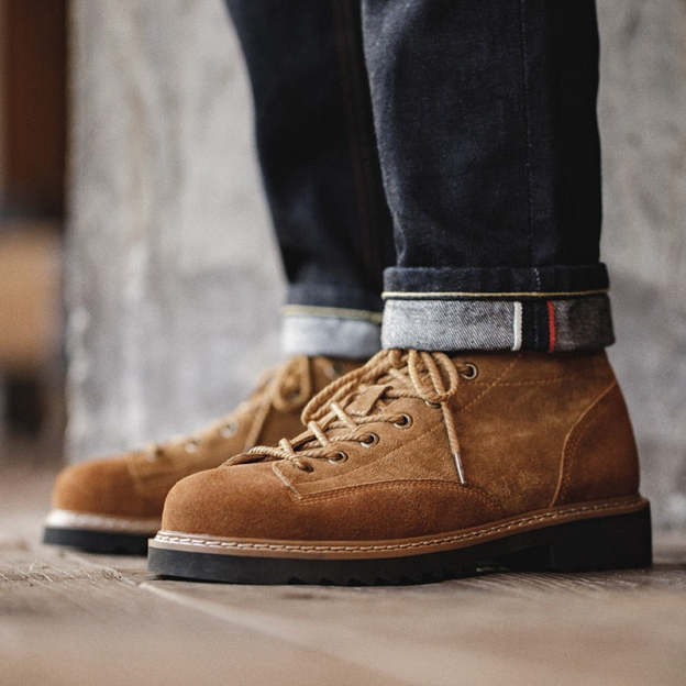 Maden High Quality Genuine Leather Men Shoes Spring Winter Casual Ankle Boots Outdoor Work Snow Boots Lace-Up Classic Shoes