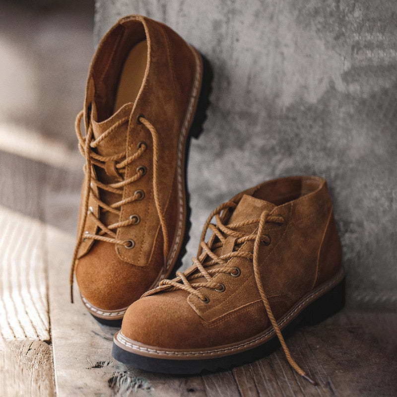 Maden High Quality Genuine Leather Men Shoes Spring Winter Casual Ankle Boots Outdoor Work Snow Boots Lace-Up Classic Shoes