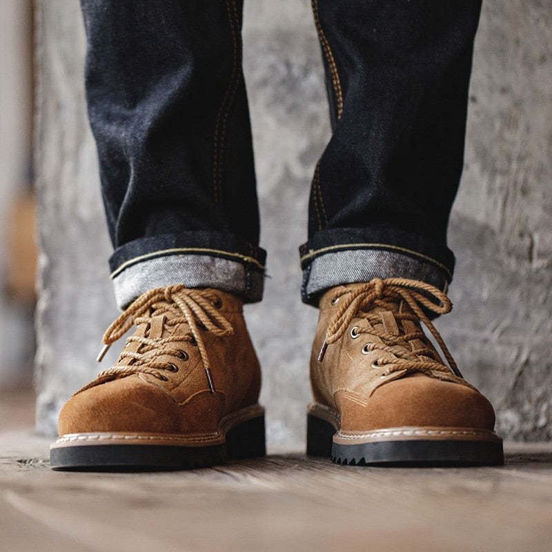 Maden High Quality Genuine Leather Men Shoes Spring Winter Casual Ankle Boots Outdoor Work Snow Boots Lace-Up Classic Shoes
