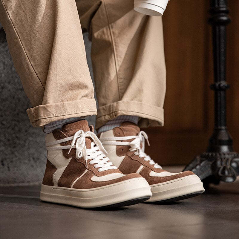 Maden Leather Korean Trend Men Shoes High Top Leisure Outdoor Trekking Shoes Comfortable Sneaker Ankle Boots Shoes 2022 Hot Sale
