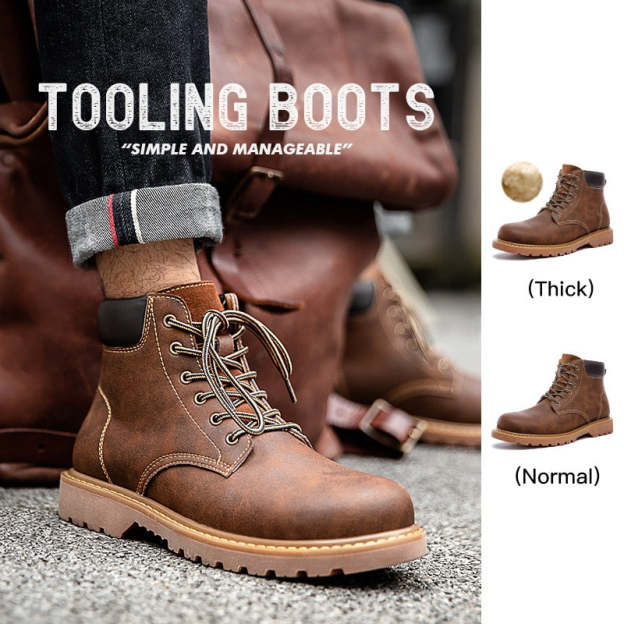 Maden Men Leather Boots Comfortable Winter Warm Shoes Male Motorcycle Men Ankle Boots Men Oxfords Snow Shoes Men Work Boots Mart