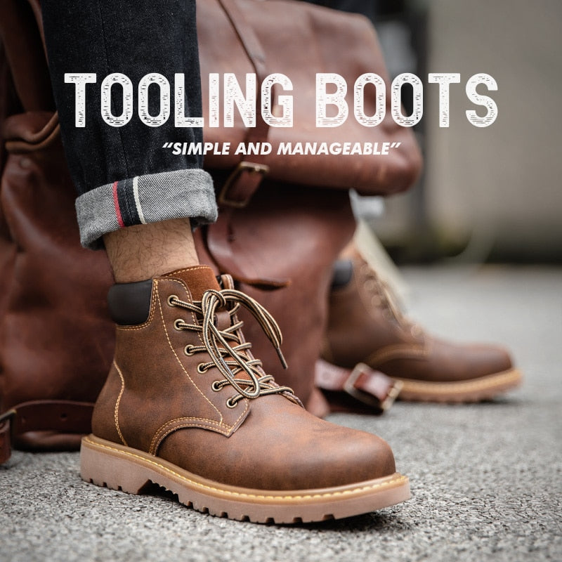 Maden Men Leather Boots Comfortable Winter Warm Shoes Male Motorcycle Men Ankle Boots Men Oxfords Snow Shoes Men Work Boots Mart