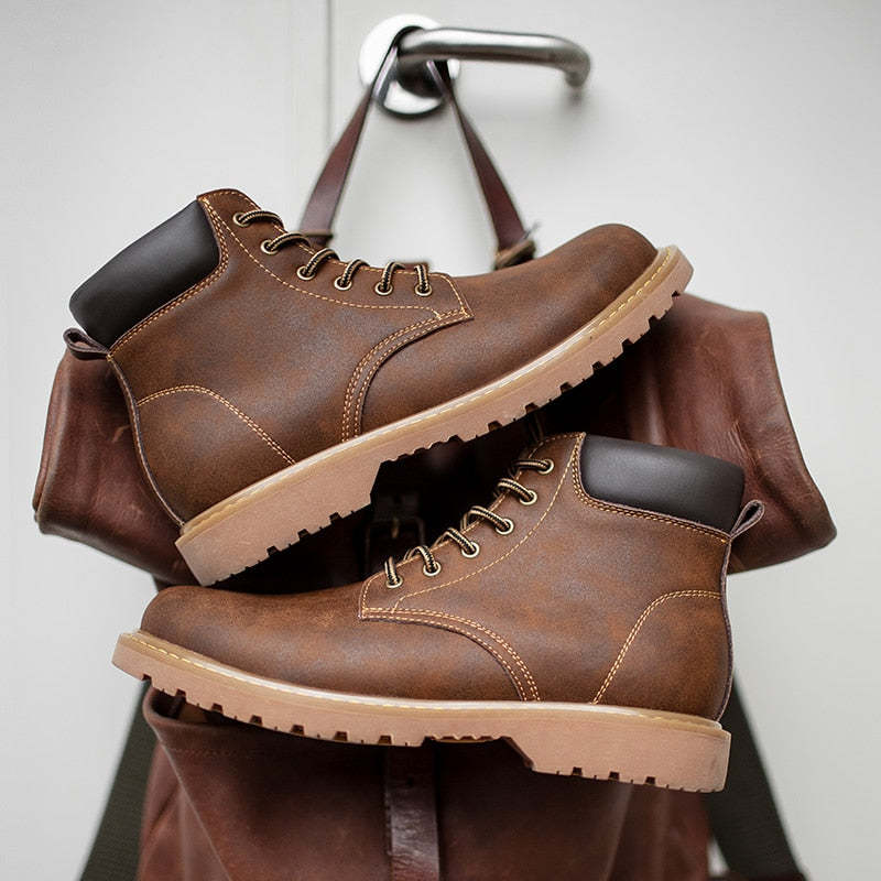 Maden Men Leather Boots Comfortable Winter Warm Shoes Male Motorcycle Men Ankle Boots Men Oxfords Snow Shoes Men Work Boots Mart