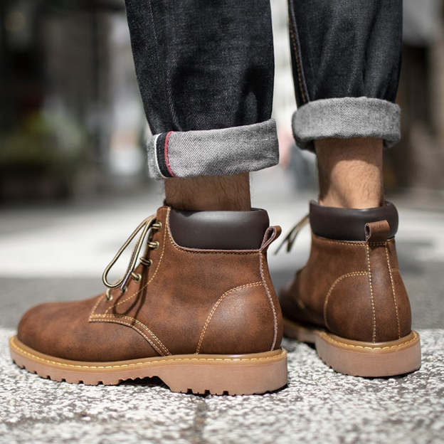 Maden Men Leather Boots Comfortable Winter Warm Shoes Male Motorcycle Men Ankle Boots Men Oxfords Snow Shoes Men Work Boots Mart