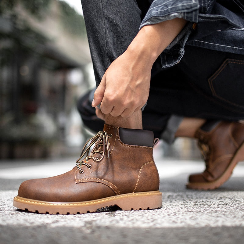 Maden Men Leather Boots Comfortable Winter Warm Shoes Male Motorcycle Men Ankle Boots Men Oxfords Snow Shoes Men Work Boots Mart