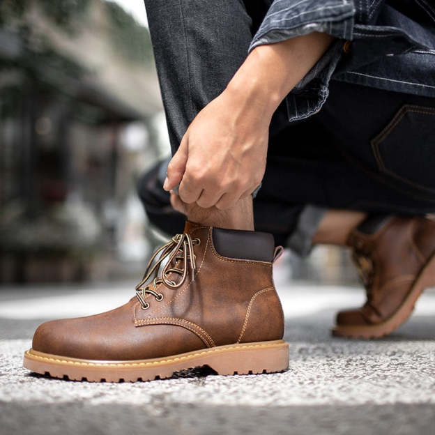 Maden Men Leather Boots Comfortable Winter Warm Shoes Male Motorcycle Men Ankle Boots Men Oxfords Snow Shoes Men Work Boots Mart
