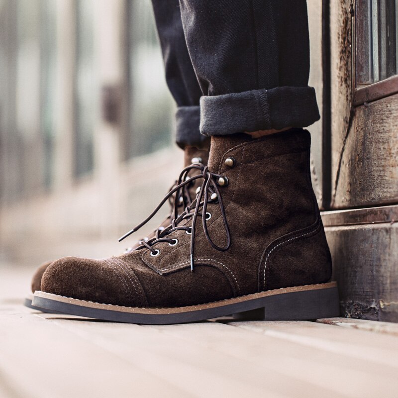 Maden Tooling Ankle Boots Autumn Leisure Design New Men's Shoes Suede Motorcycle Boots American Retro Leather Paratrooper Shoe