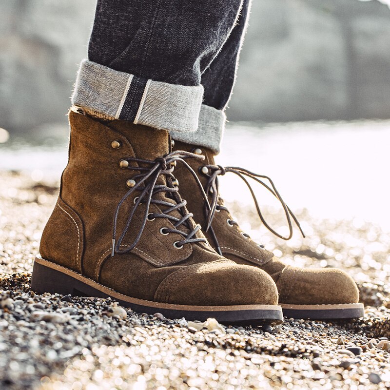 Maden Tooling Ankle Boots Autumn Leisure Design New Men's Shoes Suede Motorcycle Boots American Retro Leather Paratrooper Shoe