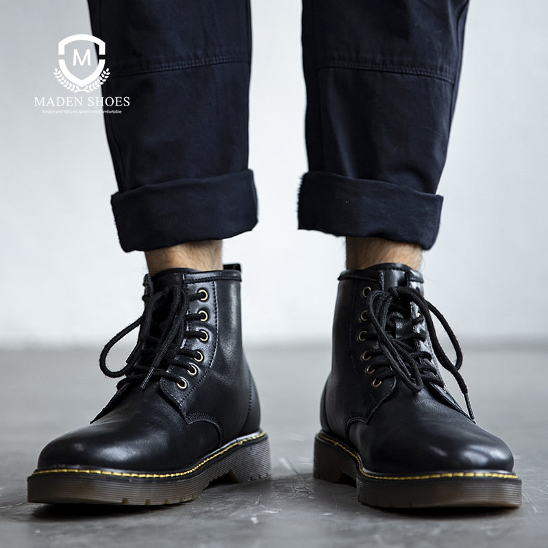 Maden Vintage Men's Boots Genuine Leather Ankle Boots Autumn Winter Warm Fashion Shoes  British Style Brand Outdoor Safety Shoes