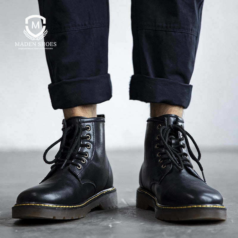 Maden Vintage Men's Boots Genuine Leather Ankle Boots Autumn Winter Warm Fashion Shoes  British Style Brand Outdoor Safety Shoes