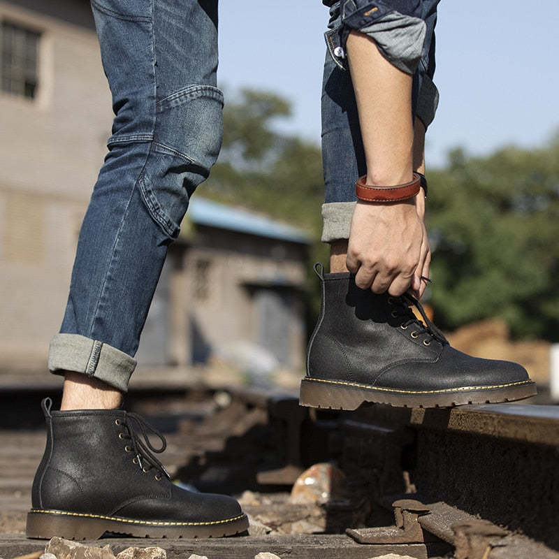 Maden Vintage Men's Boots Genuine Leather Ankle Boots Autumn Winter Warm Fashion Shoes  British Style Brand Outdoor Safety Shoes