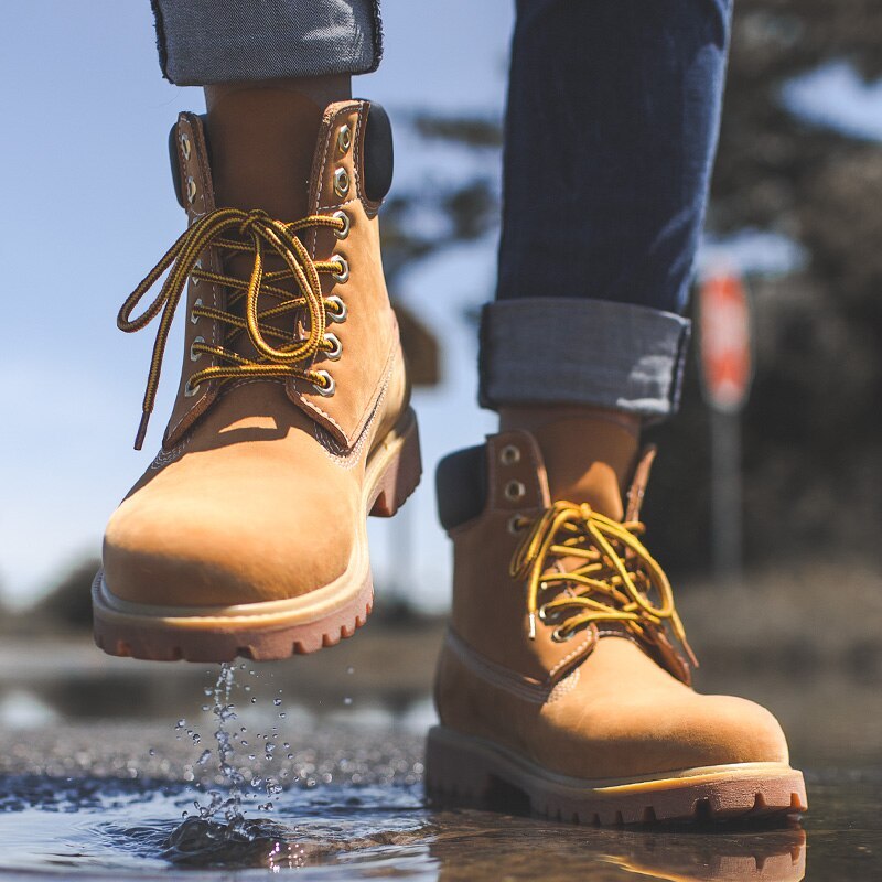 Maden Vintage Military Boot For Men Retro PU Leather Yellow Thick Shoe Outdoor Casual Couple Ankle Male Desert Boot Hiking Shoe