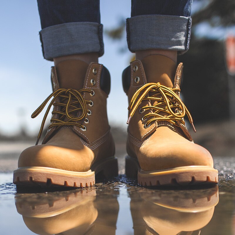 Maden Vintage Military Boot For Men Retro PU Leather Yellow Thick Shoe Outdoor Casual Couple Ankle Male Desert Boot Hiking Shoe