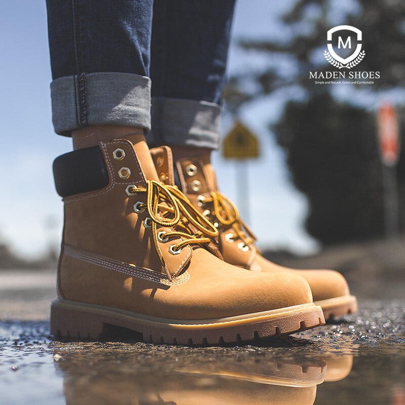 Maden Vintage Military Boot For Men Retro PU Leather Yellow Thick Shoe Outdoor Casual Couple Ankle Male Desert Boot Hiking Shoe