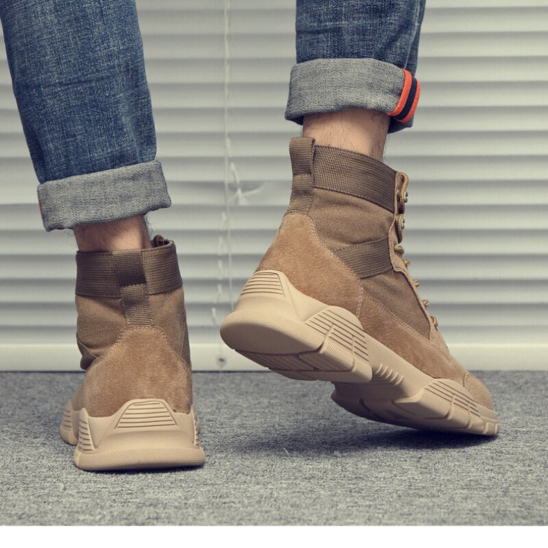 Mans Ankle Boots Casual Leather Motorcycle  Boots Lace-Up Basic Waterproof Non-slip Plus Size Chelsea Short Boots Footwear