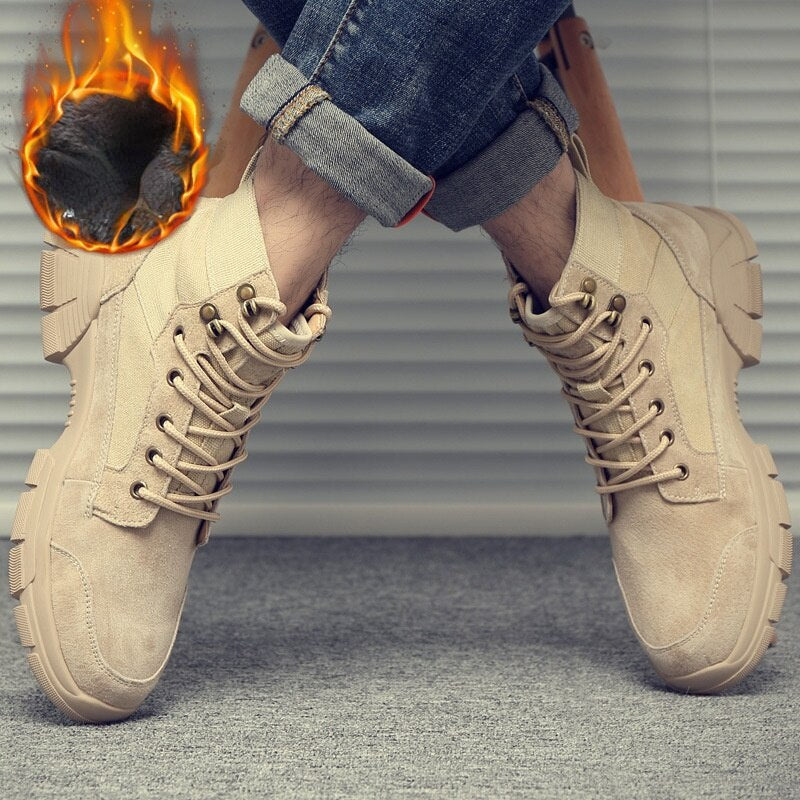 Mans Ankle Boots Casual Leather Motorcycle  Boots Lace-Up Basic Waterproof Non-slip Plus Size Chelsea Short Boots Footwear