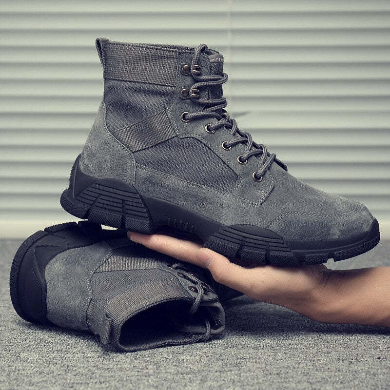 Mans Ankle Boots Casual Leather Motorcycle  Boots Lace-Up Basic Waterproof Non-slip Plus Size Chelsea Short Boots Footwear