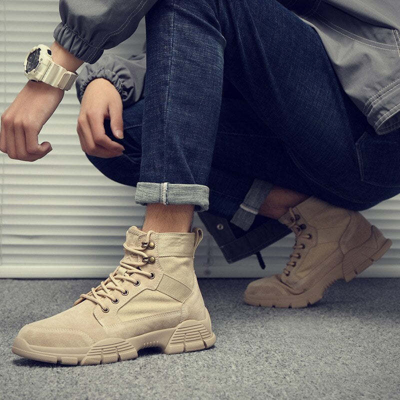 Mans Ankle Boots Casual Leather Motorcycle  Boots Lace-Up Basic Waterproof Non-slip Plus Size Chelsea Short Boots Footwear