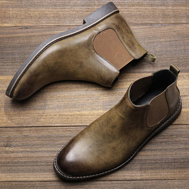 Men Ankle Boots Autumn Retro Fashion Pointed Head Plus Size High Top Slip-On Desert Daily Work Boots Zapatos Casuales De Hombre