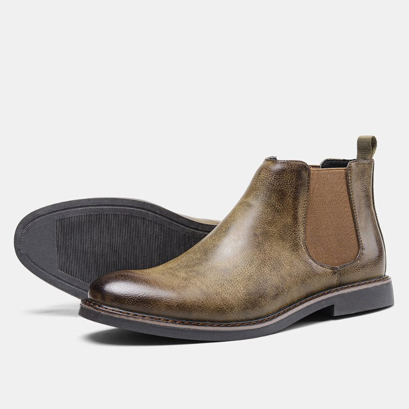 Men Ankle Boots Autumn Retro Fashion Pointed Head Plus Size High Top Slip-On Desert Daily Work Boots Zapatos Casuales De Hombre