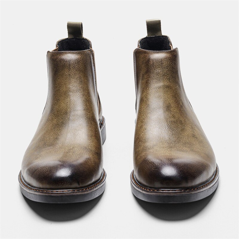 Men Ankle Boots Autumn Retro Fashion Pointed Head Plus Size High Top Slip-On Desert Daily Work Boots Zapatos Casuales De Hombre