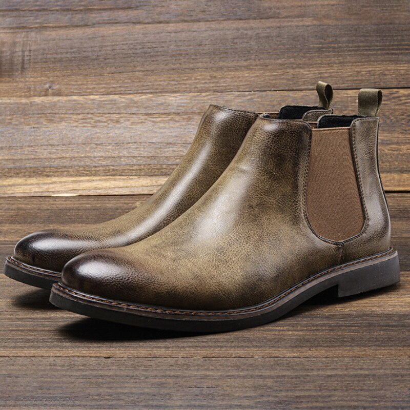 Men Ankle Boots Autumn Retro Fashion Pointed Head Plus Size High Top Slip-On Desert Daily Work Boots Zapatos Casuales De Hombre