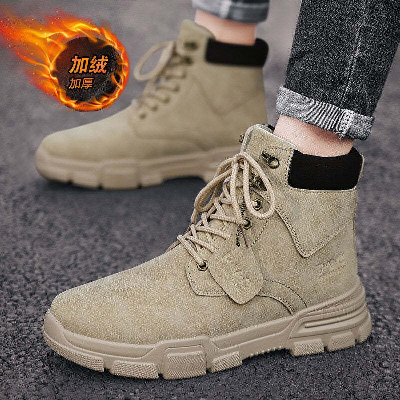 Men Ankle Snow Winter Warm Boots Lace-up Flock Plush Plus Size Shoe Chelsea  Motorcycle High Tops Boot Plus Size