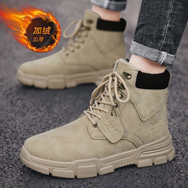 Men Ankle Snow Winter Warm Boots Lace-up Flock Plush Plus Size Shoe Chelsea  Motorcycle High Tops Boot Plus Size