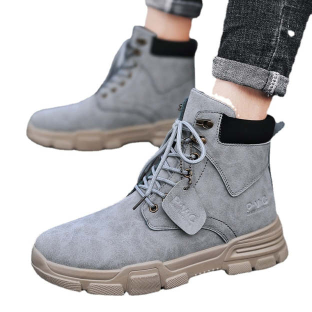 Men Ankle Snow Winter Warm Boots Lace-up Flock Plush Plus Size Shoe Chelsea  Motorcycle High Tops Boot Plus Size