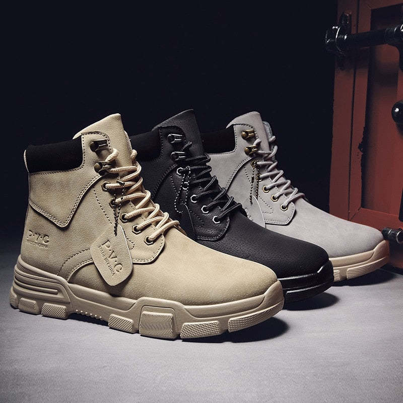 Men Ankle Snow Winter Warm Boots Lace-up Flock Plush Plus Size Shoe Chelsea  Motorcycle High Tops Boot Plus Size