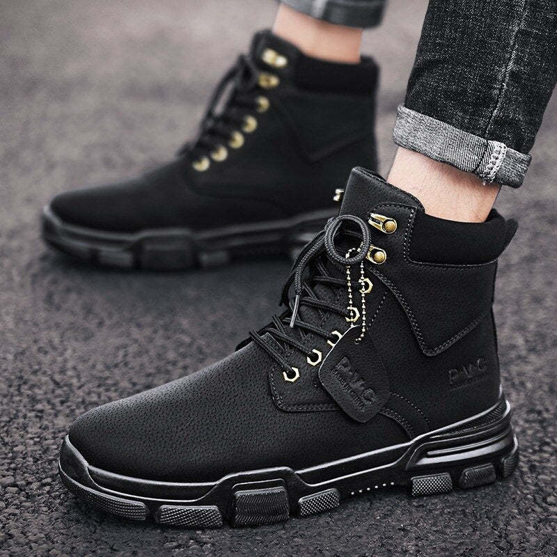 Men Ankle Snow Winter Warm Boots Lace-up Flock Plush Plus Size Shoe Chelsea  Motorcycle High Tops Boot Plus Size