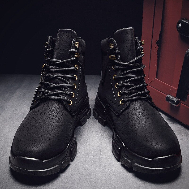 Men Ankle Snow Winter Warm Boots Lace-up Flock Plush Plus Size Shoe Chelsea  Motorcycle High Tops Boot Plus Size