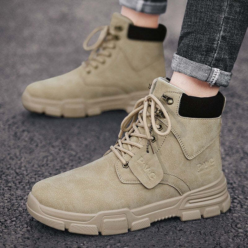 Men Ankle Snow Winter Warm Boots Lace-up Flock Plush Plus Size Shoe Chelsea  Motorcycle High Tops Boot Plus Size