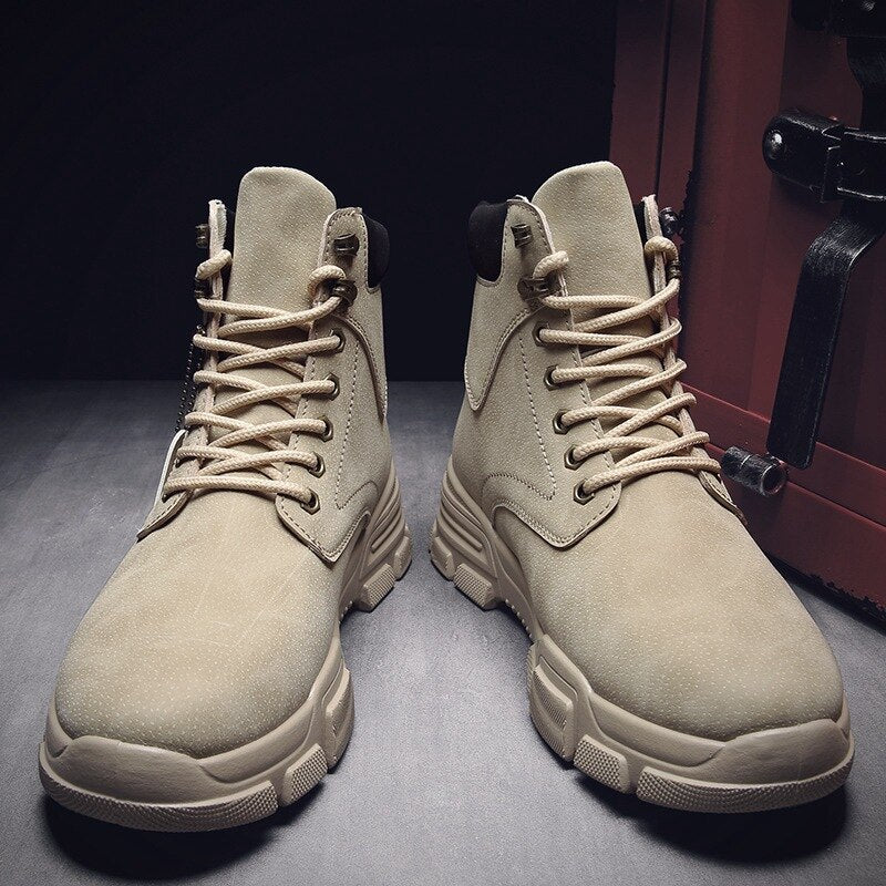 Men Ankle Snow Winter Warm Boots Lace-up Flock Plush Plus Size Shoe Chelsea  Motorcycle High Tops Boot Plus Size